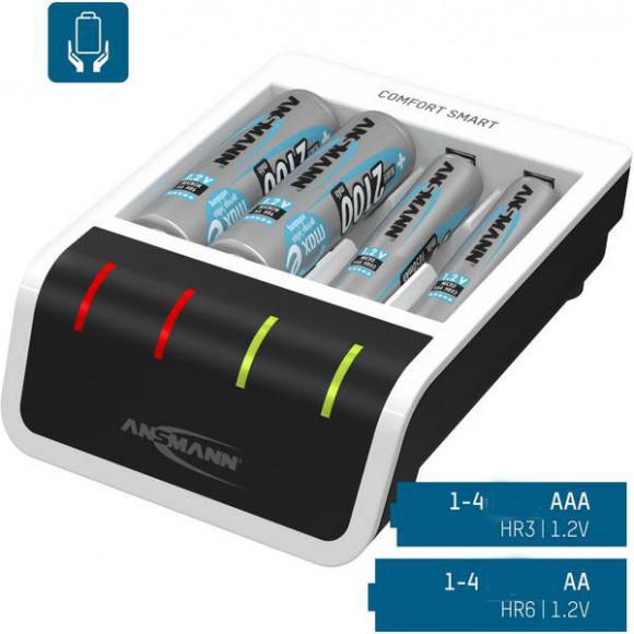 Ansmann Comfort Smart USB powered Battery Charger With 4x 2100mAh Batteries